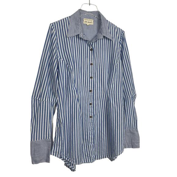 Free People x Brenda Knight Striped Button Front Top Blue White Size Small - Picture 5 of 9